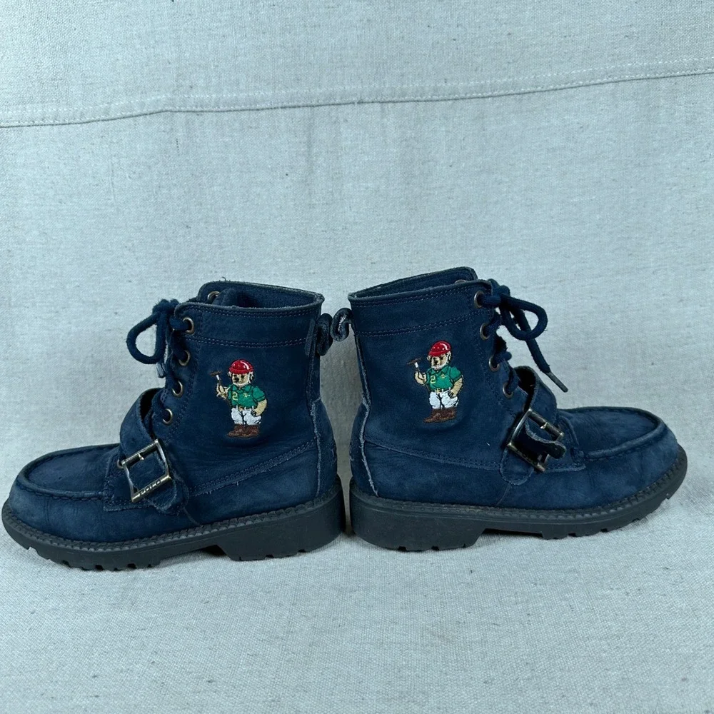 Polo‎ Ralph Lauren Kids Navy Suede Polo Bear Buckle Lace Up Boots